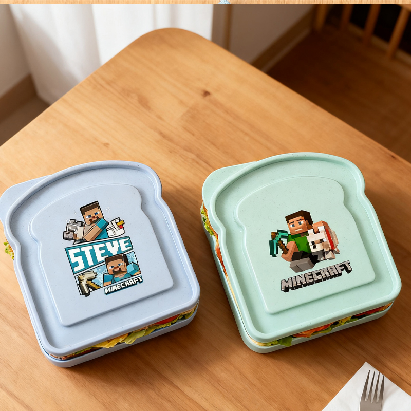 Gaming Console With Minecraft - ゲームテーマプリントサンドイッチ容器トースト型ポータブルMinecraft風ランチボックスファッション弁当箱蓋付きランチケースホームギフト