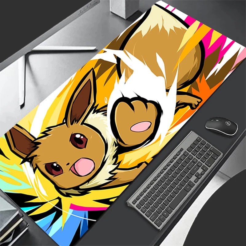 Gaming Console Desk - P-ポケモン イーブイ アニメ ゲーミングマウスパッド、拡張ノンスリップデスクマットキーボードパッド PC ラップトップ