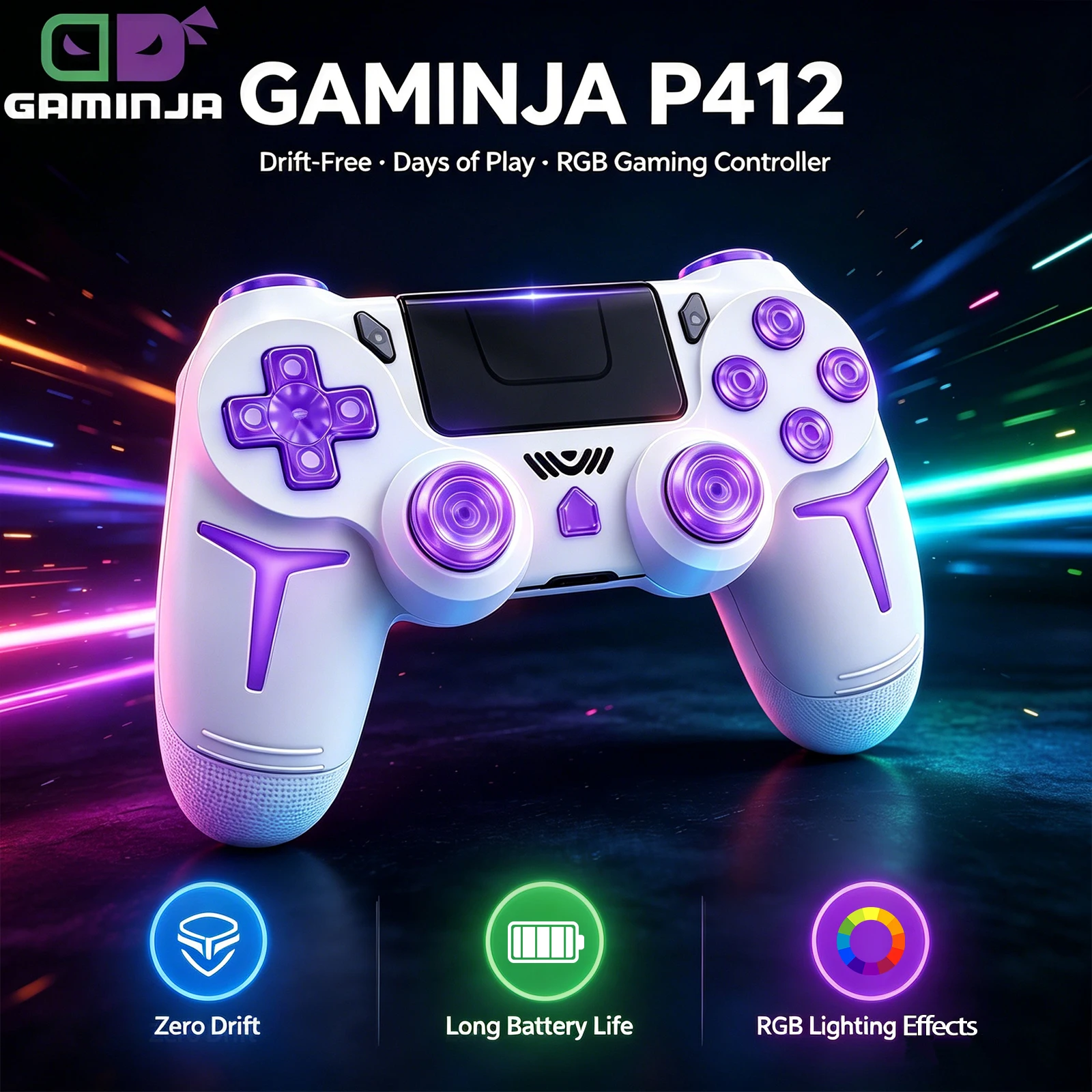 Gaming Console Ps3 - GAMINJA RGB ワイヤレスゲームパッド LED ライト Bluetooth