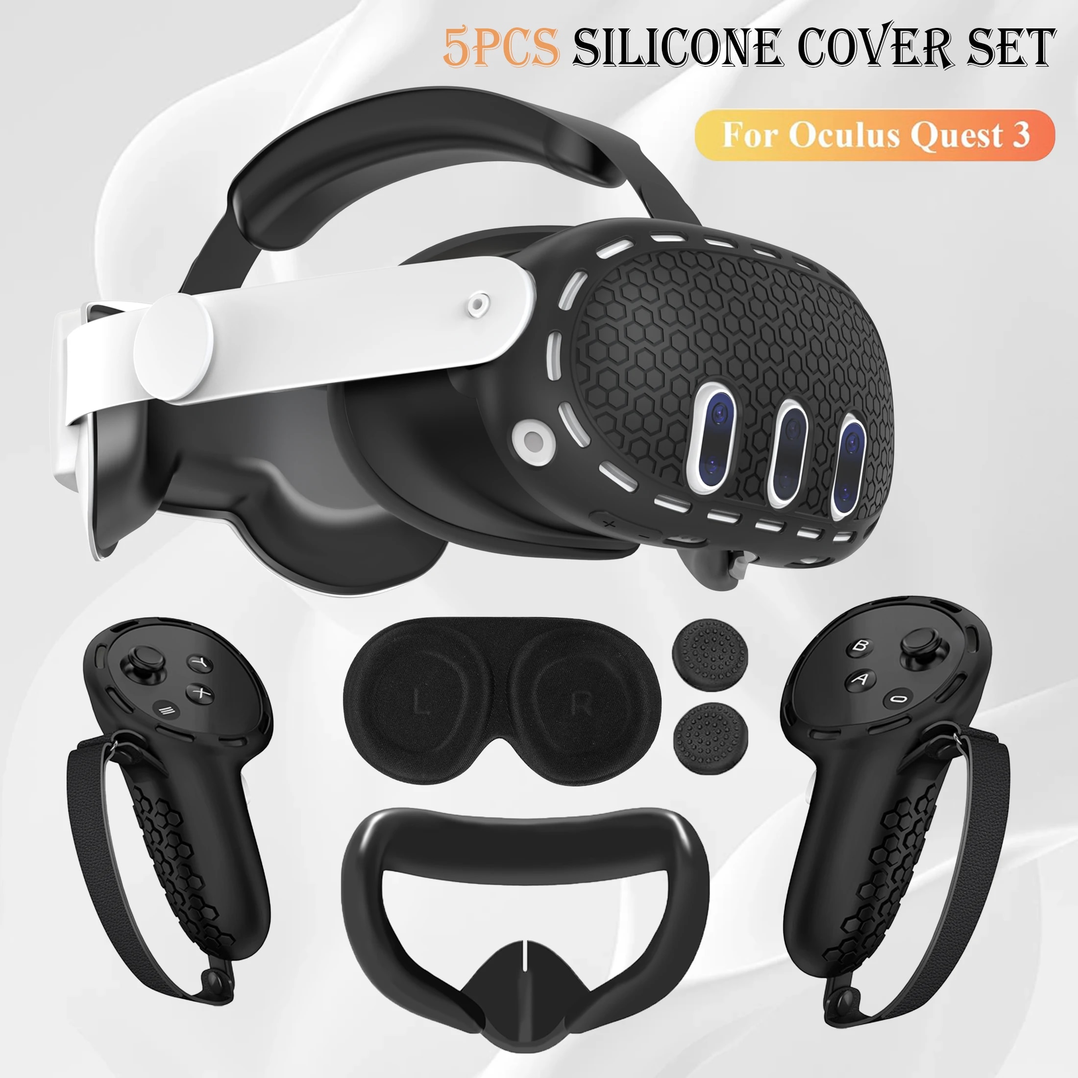 Vr Lens Protector - Oculus/Meta Quest 3用シリコンカバーセット、VRアクセサリー保護カバーコントローラーグリップカバー、ヘッドセットカバー、フェイスカバー