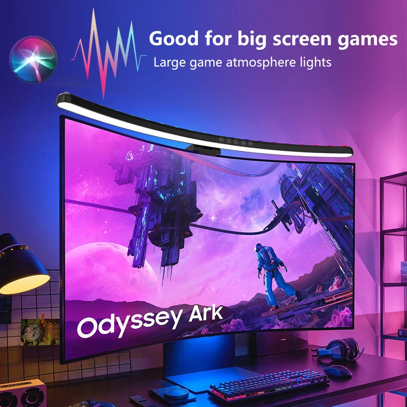 Gaming Console Desk - コンピューターモニターライトバーRGB音楽リズムスクリーンハンギングライト調光デスクランプ読書ゲームテーブル照明