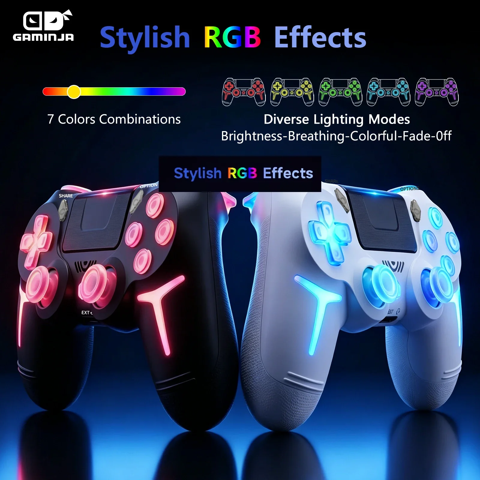 GAMINJA RGB ワイヤレスゲームパッド LED ライ - Gaming Console Ps3 のレビューと価格